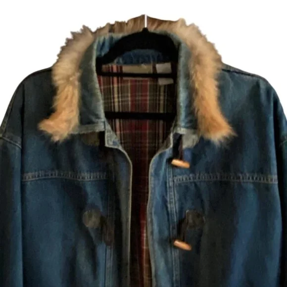 Vintage Liz Claiborne Liz Wear Women's Denim Toggle Closure Flannel Lined Jacket - Picture 10 of 16